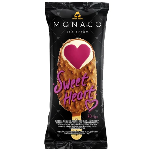Морозиво Двошарове Sweet Heart Monaco, В/ґ, 70г