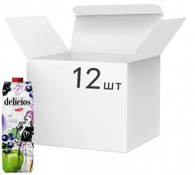 Упаковка нектара яблочно-черно-смородинового Delicios з цукром 1л х 12 шт