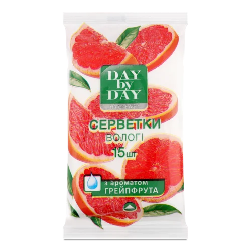 Вологі Серветки З Ароматом Грейпфрута Hygiene Day by Day, 15 шт