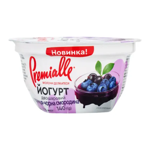 Йогурт 6.5% двошаровий Чорниця-чорна смородина Premialle ст 140г