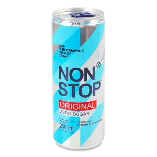 Напій Енергетичний Безалкогольний Сильногазований Без Цукру з Підсолоджувачами Original Non Stop, З/Б 250мл