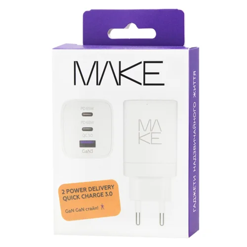 Зарядний пристрій Make 2xType-C+USB 65W білий