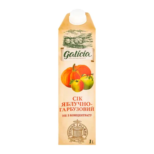 Сік гомогенізований стерилізований яблучно-гарбузовий Galicia т/п 1л