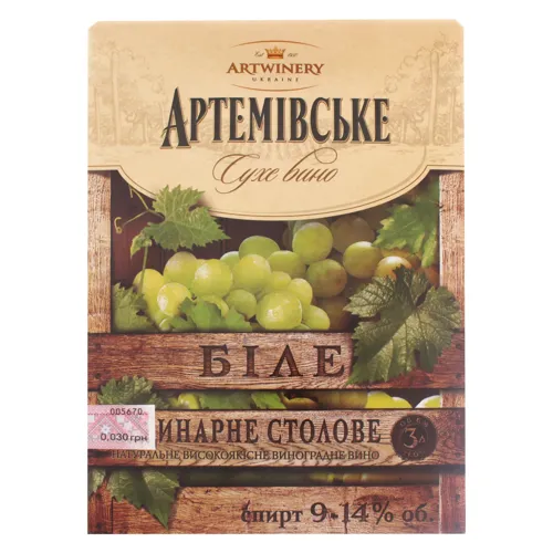Вино 3л 9-14% біле сухе Артемовское Blanc Artwinery