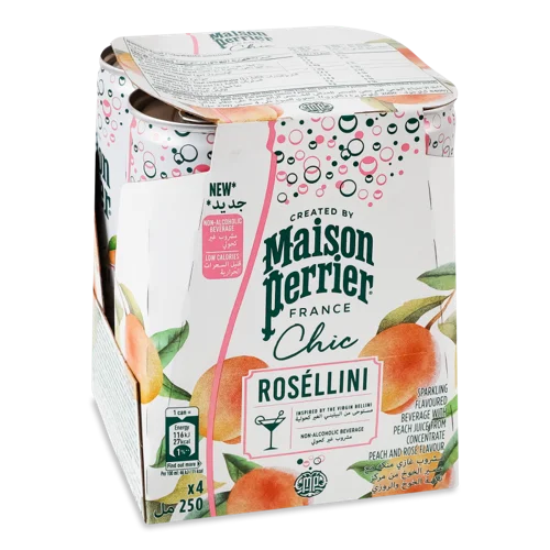 Газований Напій Ароматизований Rosellini Chic Maison Perrier, картонна упаковка, 4х250мл