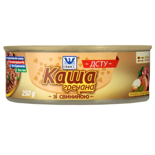 Каша гречана зі свининою Онисс з залізної банки 250г