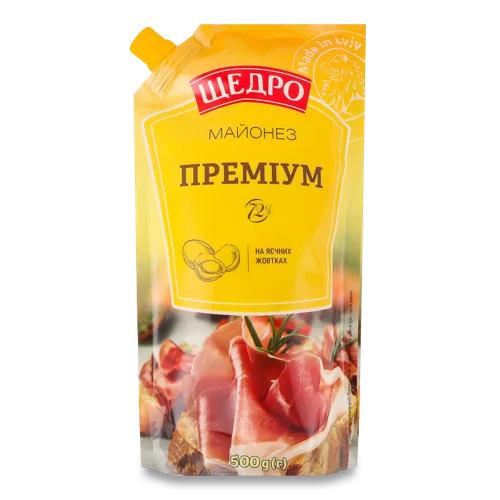 Майонез 72% Преміум Щедро, в/ґ, 500г