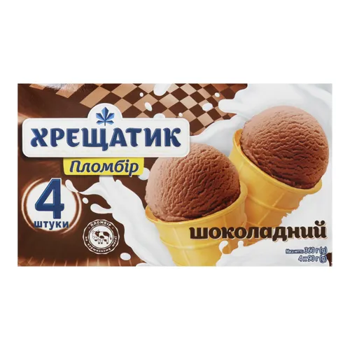 Морозиво 12% пломбір шоколадний у вафельному стаканчику Хрещатик к/у 4х90г
