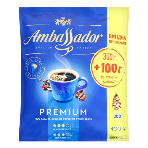 Кава натуральна розчинна сублімована Premium Ambassador д/п 400г
