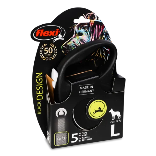 Повідець-рулетка Стрічковий Вищого Ґатунку 5м №FU32T5 Black Design Flexi, 1шт