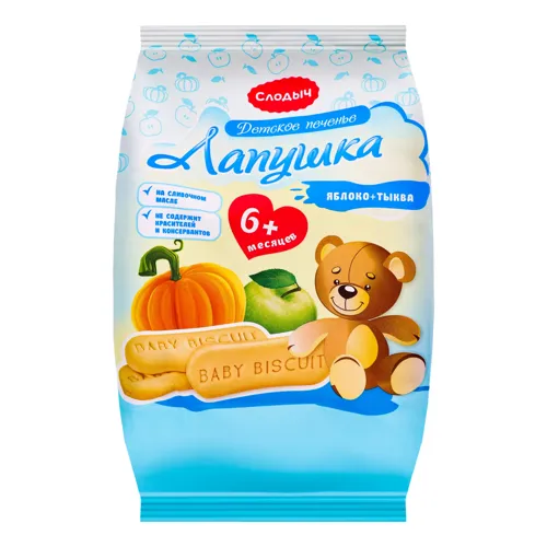 Печиво розчинне для дітей від 6 місяців Яблуко-гарбуз Лапушка Слодыч м/у 180г