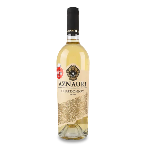 Вино Біле Сухе Chardonnay Aznauri, в/ґ, 0.75л, 9.5-14%