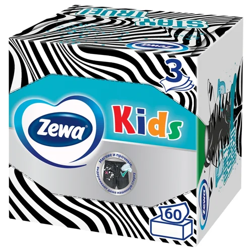 Серветки косметичні Zewa Kids Zoo Cube дитячі 3-х шарові 60шт