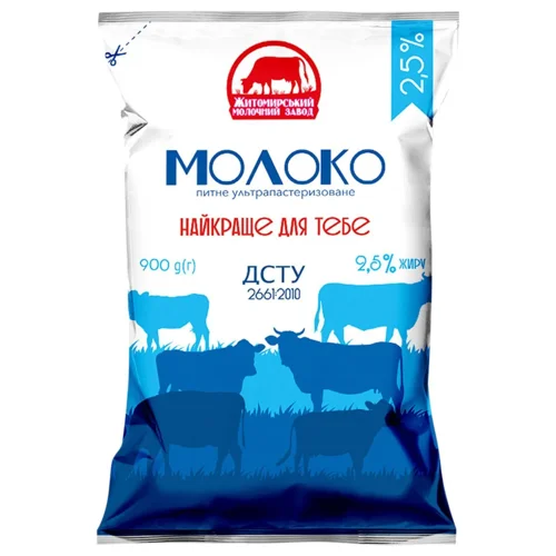 Молоко Житомирський Молочний Завод ультрапастеризоване 2,5% 900г