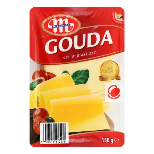 Сир 45% твердий нарізний Gauda Mlekovita лоток 150г