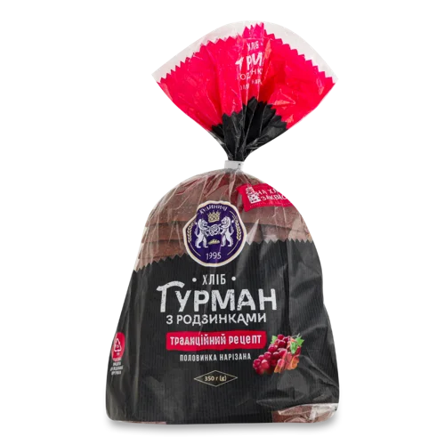 Хліб З Родзинками В Нарізці, В/ґ, Гурман Кулиничі, 350г