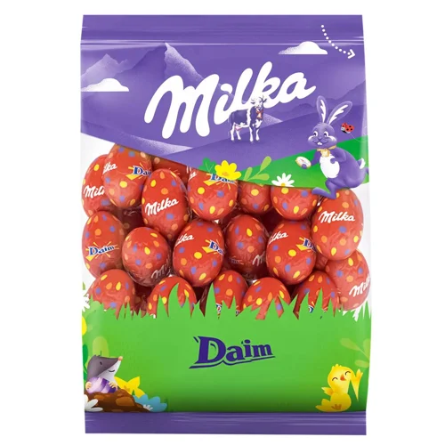 Цукерки Milka Яйця зі шматочками хрусткої карамелі та мигдалем 350г