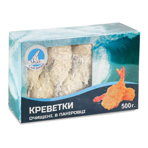 Креветки Заморожені Очищені Сирі В Паніровці, 21/25 Polar Seafood, З/К, 500г