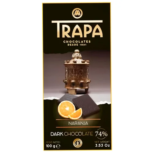 Шоколад чорний Trapa з апельсином 74% 100г