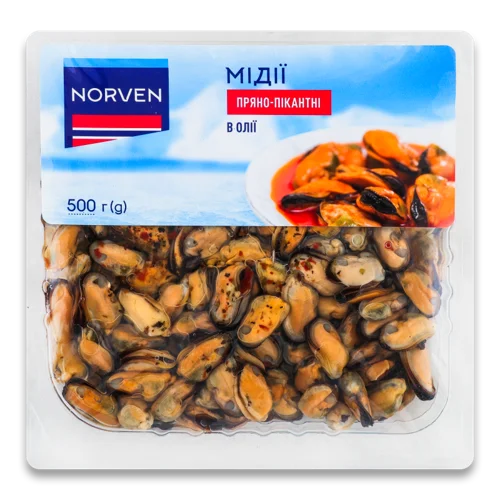 Мідії В Олії Пряно-Пікантні Norven, В/ґ, Лоток 500г