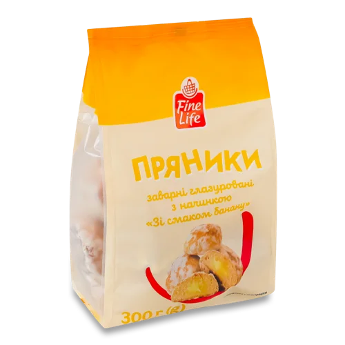 Пряники Заварні Глазуровані З Начинкою Банана Fine Life, В/ґ, 300г