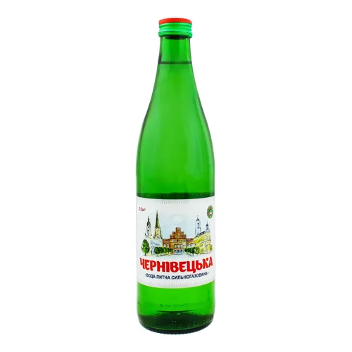 Вода питна сильногазована Чернівецька у пластиковій пляшці 0.5л