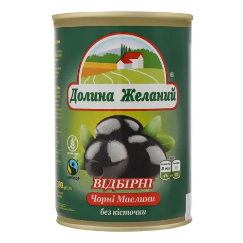 Маслини чорні без кісточки Відбірні Долина Желаний з/б 425мл