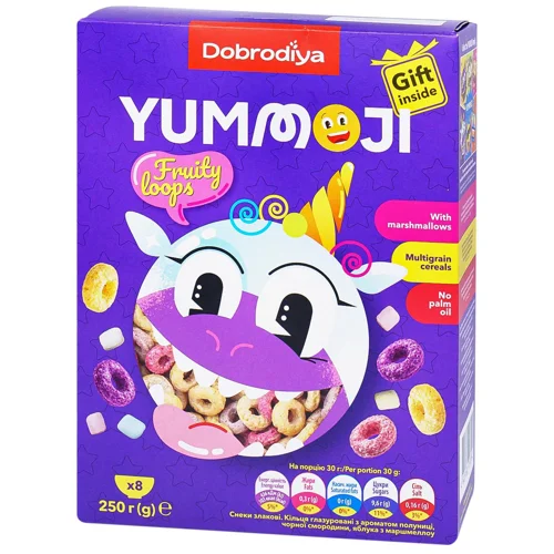 Сніданок сухий Добродія Yummoji Кільця кукурудзяні з маршмелоу 250г