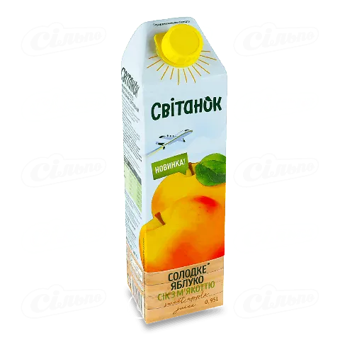 Сік Світанок Солодке яблуко з м'якоттю, 0,95л