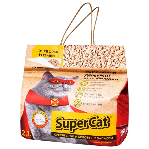 Наповнювач гігієнічний SuperCat для котів деревинний комкуючий 2,1кг