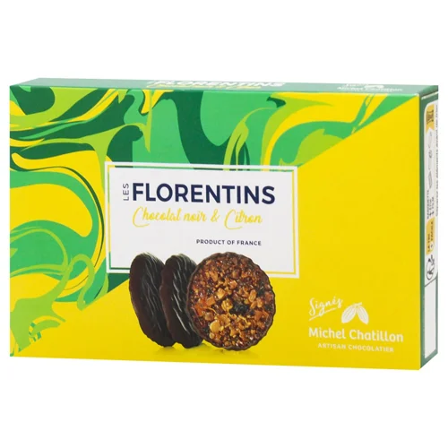 Печиво Maison de Florentins Флорентіні в чорному шоколаді з лимоном та мигдалем 100г