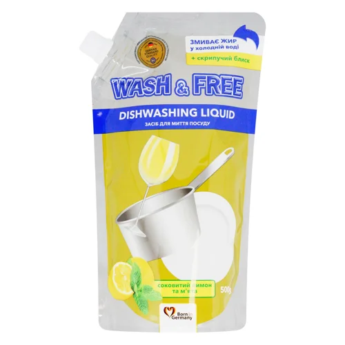 Засіб для миття посуду Wash&Free Лимон і м'ята 500г