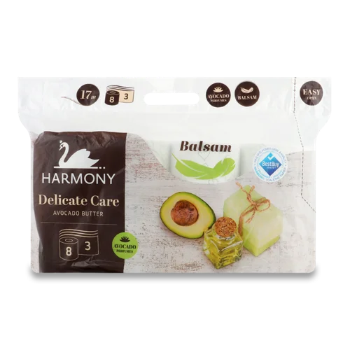 Туалетний Папір Тришаровий Avocado Butter Delicate Care Harmony, 8 шт