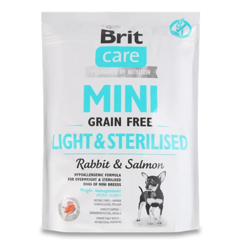 Корм Сухий Для Стерилізованих Собак І З Надмірною Вагою Rabbit&Salmon Light&Sterilised Mini Care, к/у, 400г
