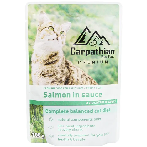 Корм вологий Carpathian Pet Food з лососем в соусі для кішок 100г