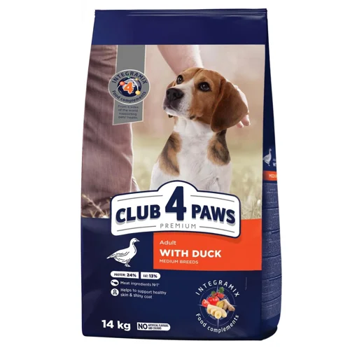 Корм сухий Club 4 Paws Premium з качкою для собак середніх порід 14кг