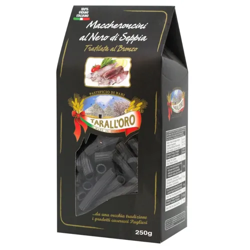 Макарони Макерончіні з чорнилами каракатиці аль-бронзо 250г ТМ TARALL`ORO