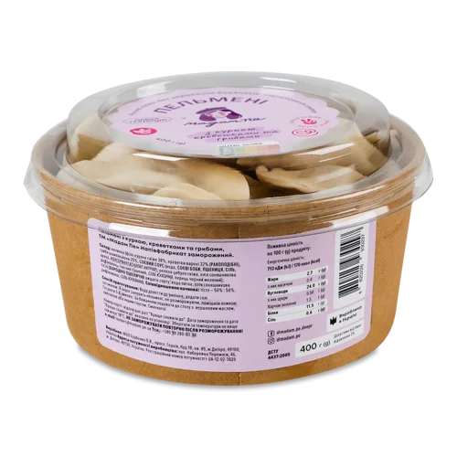 Пельмені З Куркою, Креветками Та Грибами, В/К, 400г