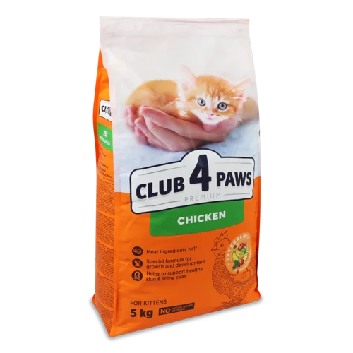 Корм сухий повнораціонний для кошенят Курка Premium Club 4 Paws, в/к, 5 кг