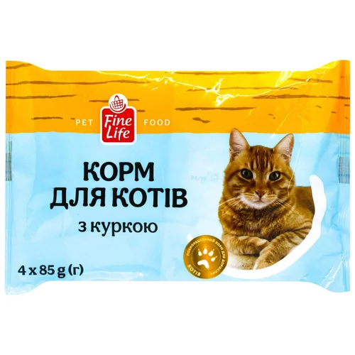 Корм вологий Fine Life з куркою для дорослих котів 85г х 4шт