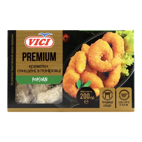 Креветки очищені, в паніровці Popcorn Premium Vici к/у 200г