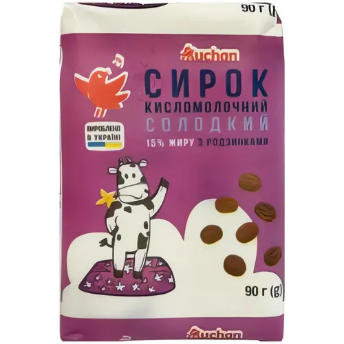 Сирок Ашан солодкий з родзинками 15%, 90г