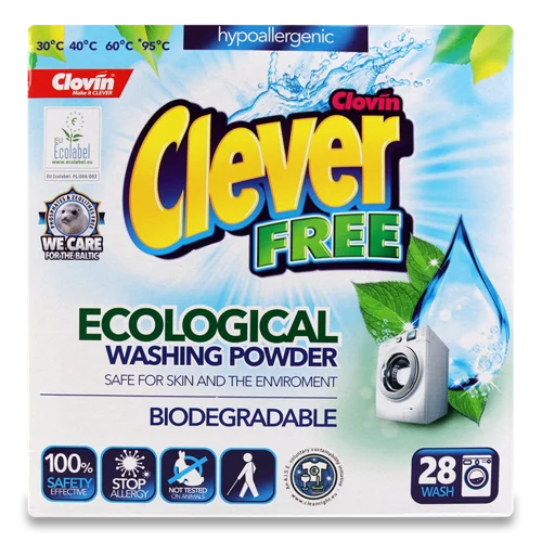 Пральний Порошок Clever Free Clovin, 1.68 кг, безфосфатний