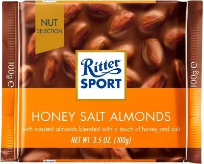 Шоколад Ritter Sport молочний з солоним мигдалем та медом 100г