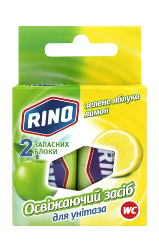 Засіб для унітазу RINO Освіжаючий Зелене яблуко+Лимон, запаска, 2*40г