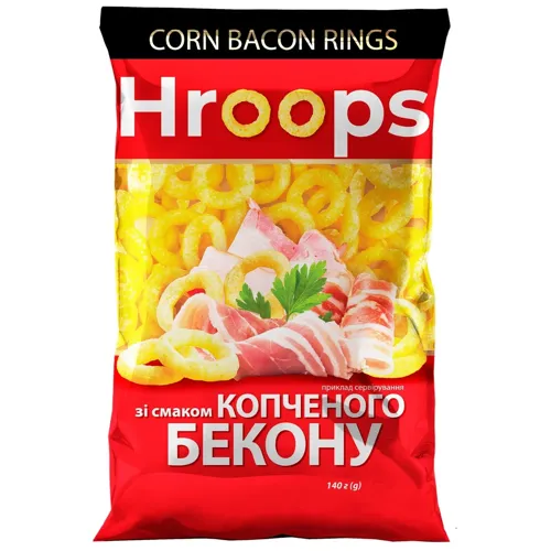 Снеки кукурудзяні Hroops зі смаком копченого бекону 140г