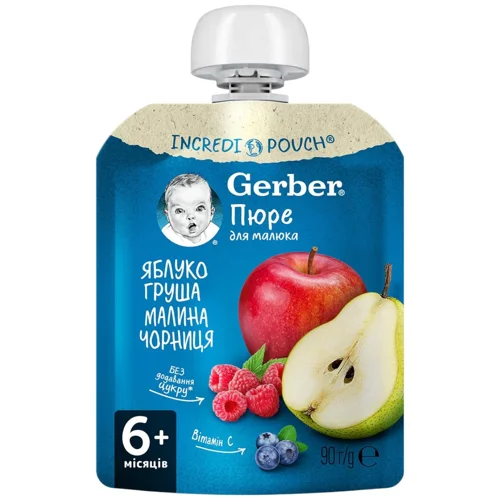 Пюре Gerber Яблуко груша-малина-чорниця 90г