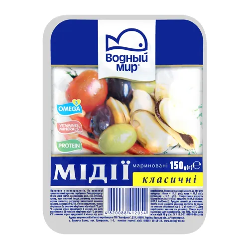 Мідії мариновані Класичні Водный мир п/у 150г