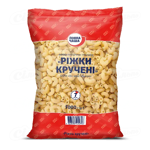 Вироби макаронні «Повна Чаша»® ріжки виті, 1кг