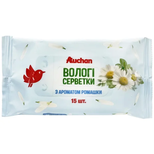 Серветки вологі Auchan з ароматом ромашки 15шт
